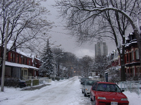 Photo: Sullivan Street, looking east on a snowy afternoon, December 14, 2003.