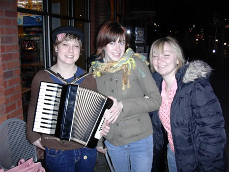 Photo: Toronto's new sensation, Accordion Girl and friends. Taken outside Lettieri Cafe at Queen and Spadina.