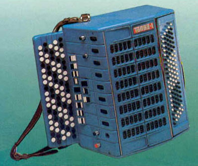 Photo: Topaz-1, an old Soviet electronic accordion.