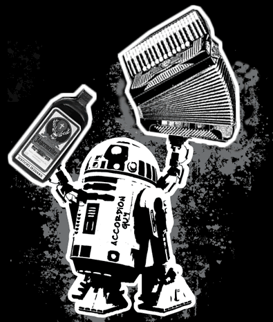 Photo: Remix of 'R2-DJ' image using an accordion and a bottle of Jagermeister.