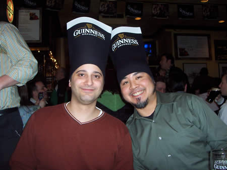 Photo: Joey deVilla and Greg Frank posing with their Guinness hats at 'The Toad in the Hole' on St. Patrick's Day 2005.