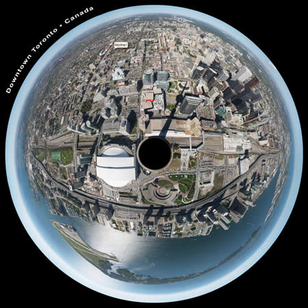 Photo: Spherical view of Toronto from the CN Tower.