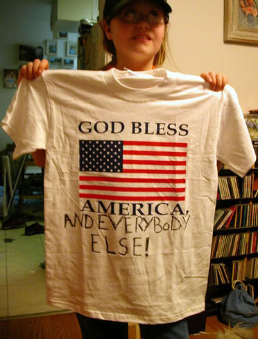 Photo: Pippa Adam and her 'God Bless America...and everybody else' T-shirt.