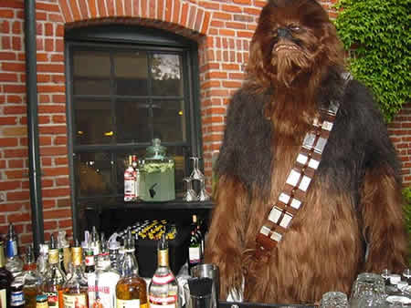 Photo: Chewbacca tending bar.