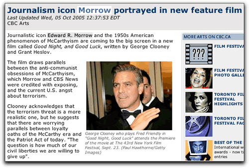 Screen capture: CBC News story covering film on 'Edward R. Morrow'.