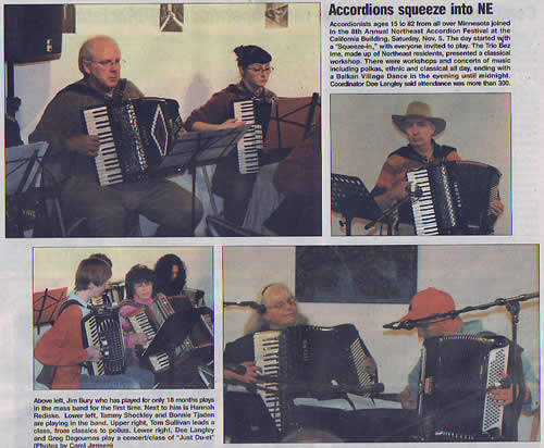 Photo: Newspaper clipping showing Northeast Accordion Festival on November 5th, 2005 in Minneapolis.