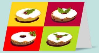 Graphic: 'Chrismukkah' card featuring bagels with cream cheese and holly.