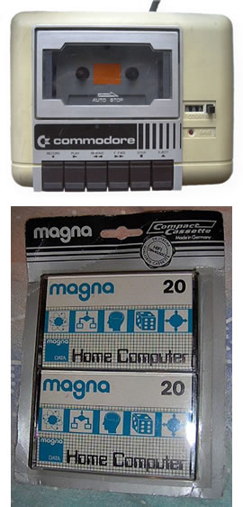 Commodore \"datasette\" cassette recorder and \"computer\" cassettes