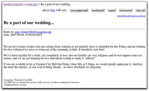 The “Be Part of Our Wedding” Craigslist ad