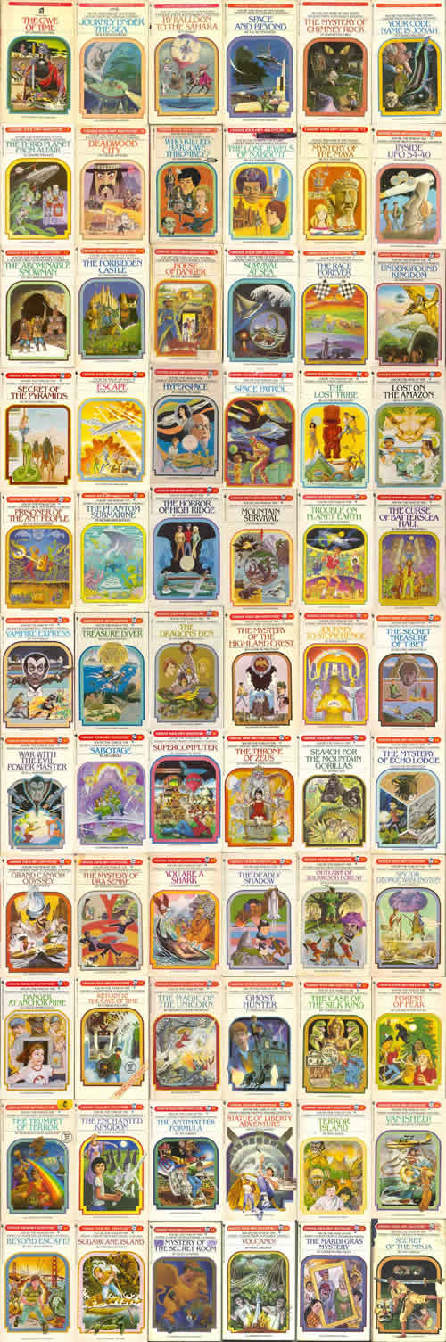 66 'Choose Your Own Adventure' book covers.