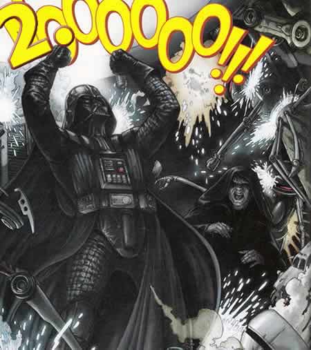 a newly-suited Darth Vader screams '2.00000000000'!