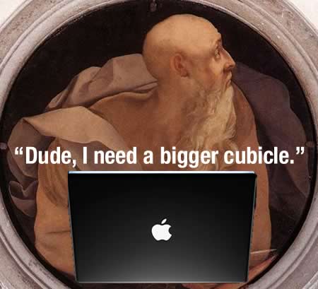 'Dude, I need a bigger cubicle' image of John the Evangelist.
