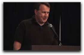 Paul Graham presenting 'The Power of the Marginal' at RailsConf.