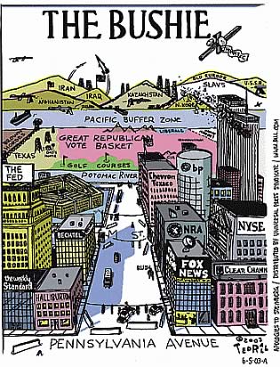 Ted Rall's Parody of Saul Steinberg's 'New Yorker' cover: 'A View of the World from Pennsylvania Avenue