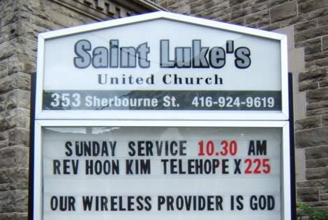 Church sign: 'Our wireless provider is God.