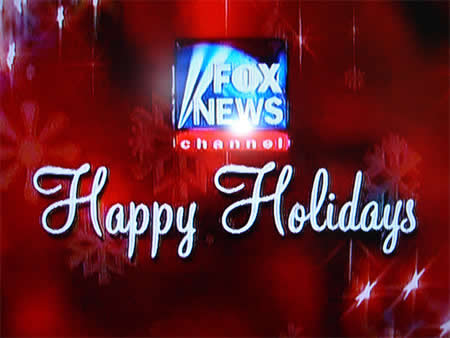 Fox News station identification that reads 'Happy Holidays'.