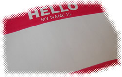 'Hello My Name Is' sticker.