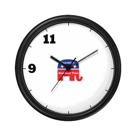 Republican Standard Time: a clock with only 2 numbers on it -- 9 and 11.