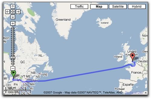 Toronto-to-London directions from Google Maps.