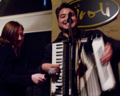 Joey deVilla doing accordion-assisted karaoke at the Rivoli nghtclub, Toronto.