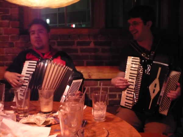 Joey deVilla and Mike Zole playing accordions at Grendel’s Den, Harvard Square.