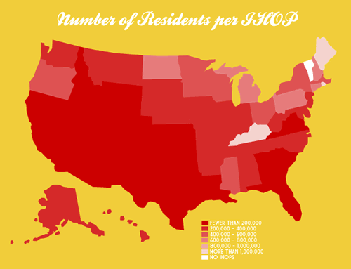 US Map showing residents per IHOP by state