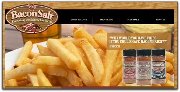 Screen capture of the “Bacon Salt” home page