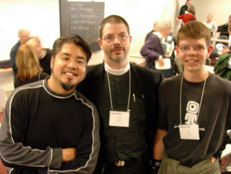 Joey deVilla, A.K.M. “AKMA” Adam and Josiah “Si” Adam at BloggerCon 2003.