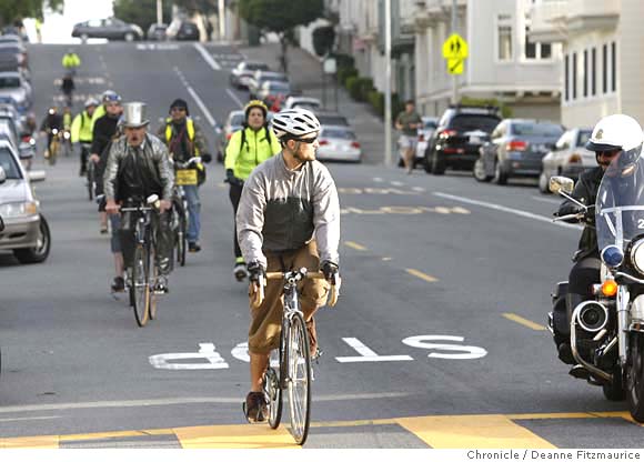 Bijes riding single file in San Francsico’s “Critical Manners”