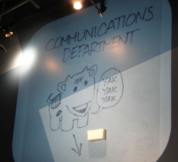 Close-up view of projection in Tucows’ Communications Department