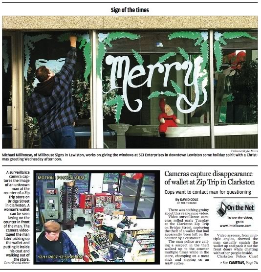 Snippet of the front page of the Lewiston Tribune featuring two photos for different stories, but with the same guy in each.