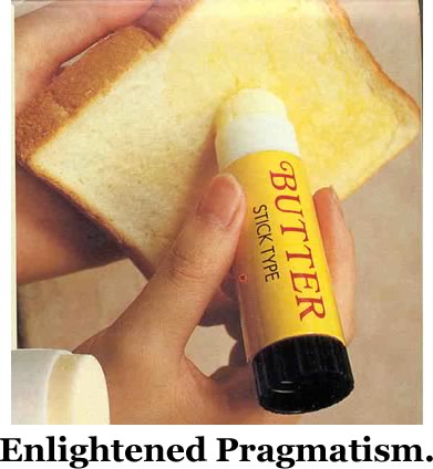 Butter in a form similar to a UHU glue stick being spread on a piece of toast.