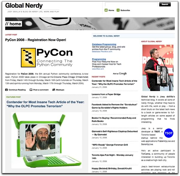 Screenshot of the current “Global Nerdy”