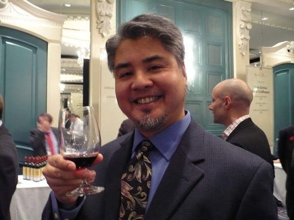 Joey deVilla with a glass of red wine at the Vintages tasting of 2005 Bordeaux wines