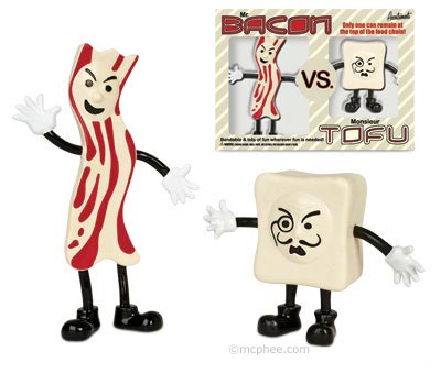 Mr. Bacon vs. Monsieur Tofu figures