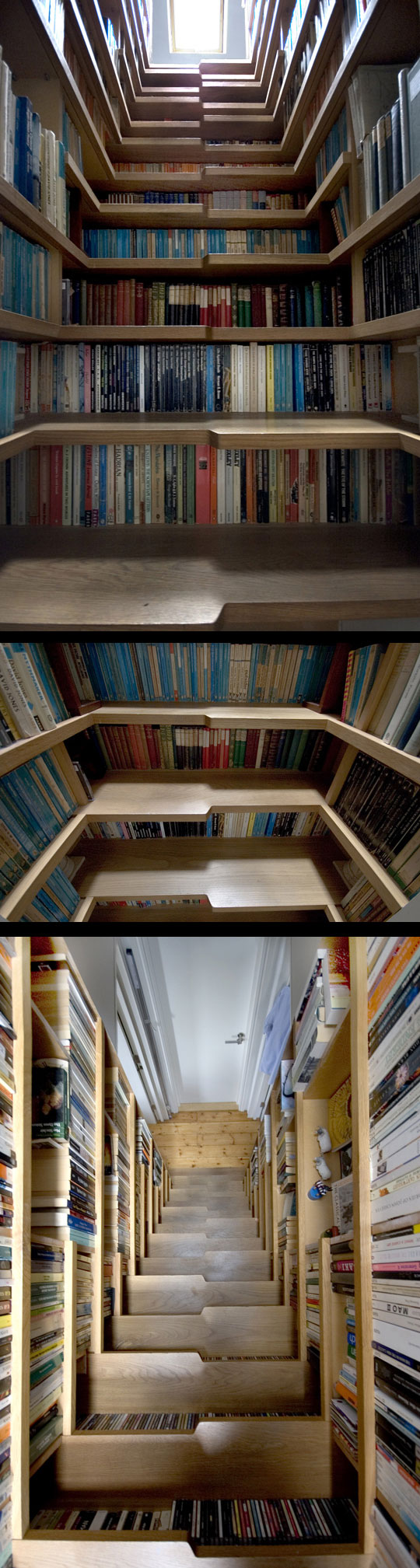 Full-room bookshelf with integral staircase