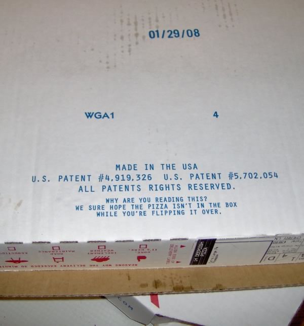 Printing on the underside of a Domino’s pizza box: “Why are you reading this? We sure hope the pizza isn’t in the box while you’re filpping it over.”