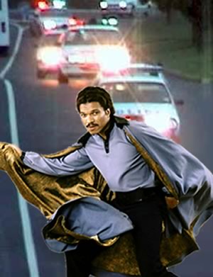 Lando Calrissian running from police cars