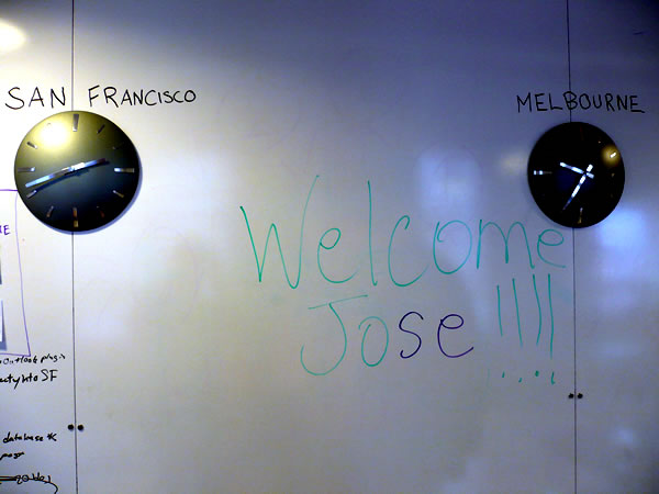 “Welcome Jose” written on a whiteboard