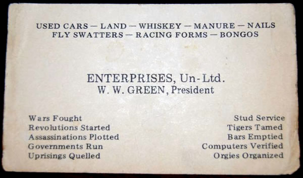 W.W. Green’s very interesting business card