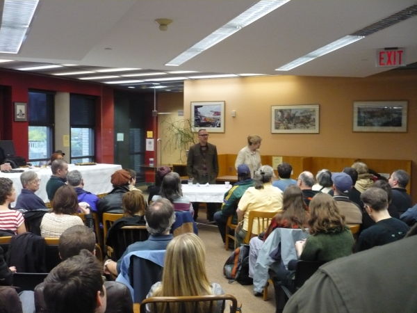 Cory Doctorow being introduced at his reading of “Little Brother” at the Merrill Collection