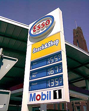 Sign showing gas prices in the Netherlands