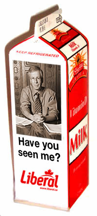 Milk carton with a "Have you see me?" announcement about Stephane Dion