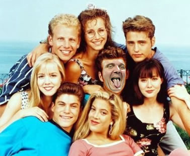 Cast from the original "90210" with Steve Ballmer's head on Luke Perry's body.