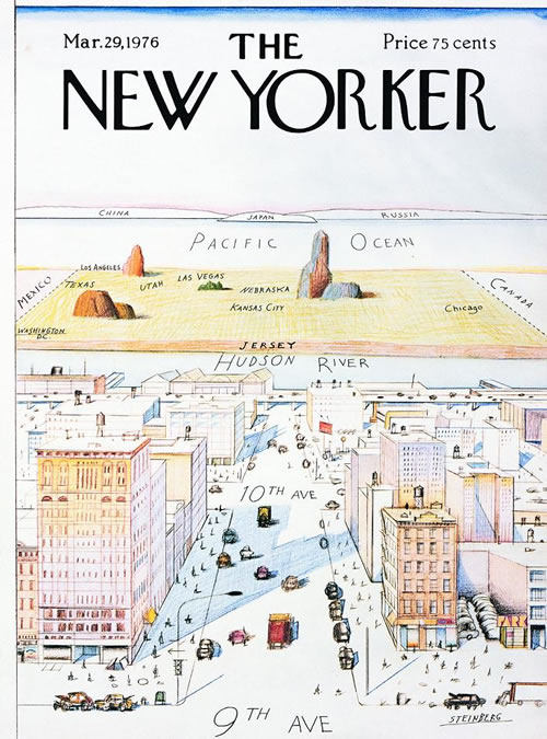 The classic "View from 9th Avenue" cover of the New Yorker