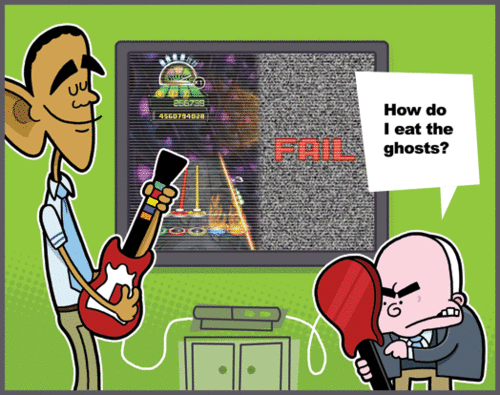 Obama and McCain playing Guitar Hero