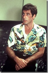 Al Pacino as "Tony Montana" from "Scarface" in an aloha shirt