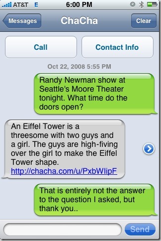 Q: Randy Newman show at Seattle's Moore Theater tonight. What time do the doors open? A: An Eiffel Tower is a threesome with two guys and a girl. The guys are high-fiving over the girl to make the Eiffel Tower shape.