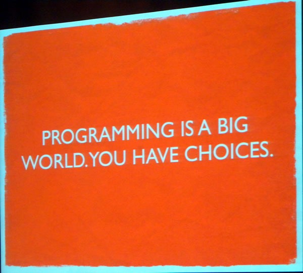 Slide: "Programming is a big world. You have choices."