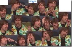Montage ofphotos of Mikey from Weezer in an aloha shirt